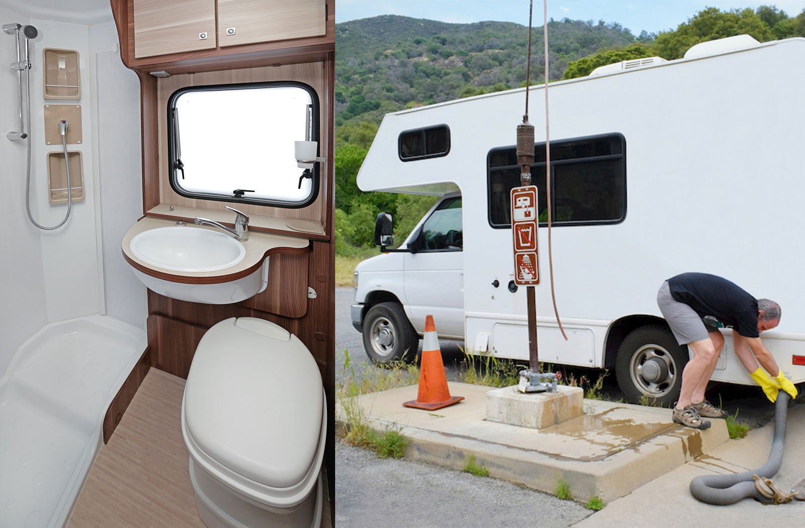 Portable RV/camper toilet and holding tank setup in San Pablo, California