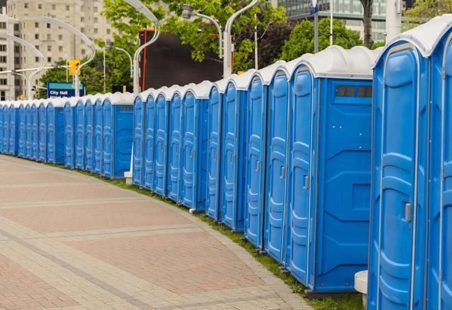 Seasonal porta potty units set up at a San Pablo, California venue