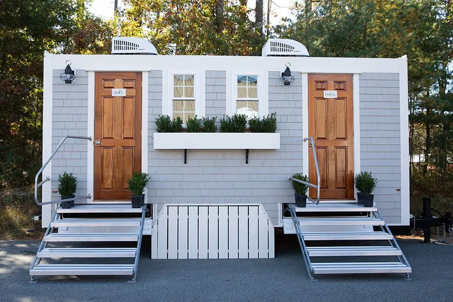 Wedding restroom units discretely staged at a venue in San Pablo, California
